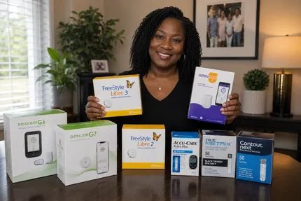 CGM sensor and meter boxes we buy: FreeStyle Libre, Dexcom G6 and G7, Accu-Chek, True Metrix and Contour Next